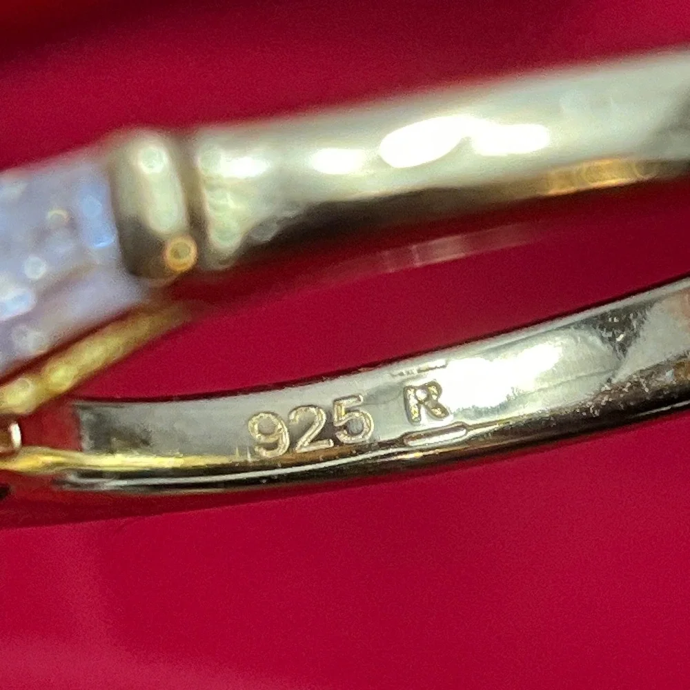 Silver 925 Gold Tone Round Brilliant Tapered Baguette Bridal Ring Set Size 8